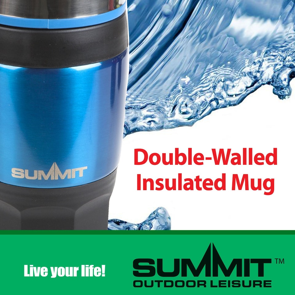 image 1 of PMS Blue 400ml Insulated Travel Mug - Metallic Stainless Steel, Leakproof