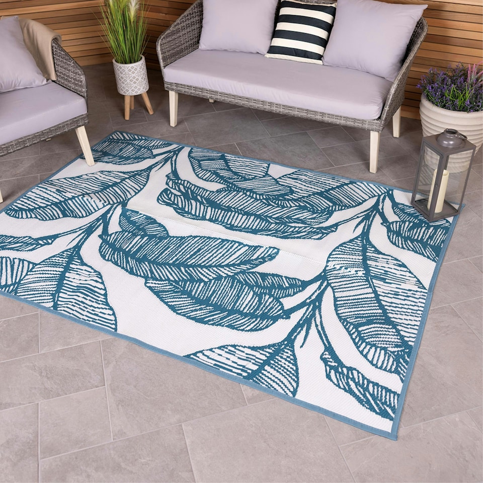image 1 of Charles Bentley Teal Blue Weatherproof Outdoor Rug 160x230cm
