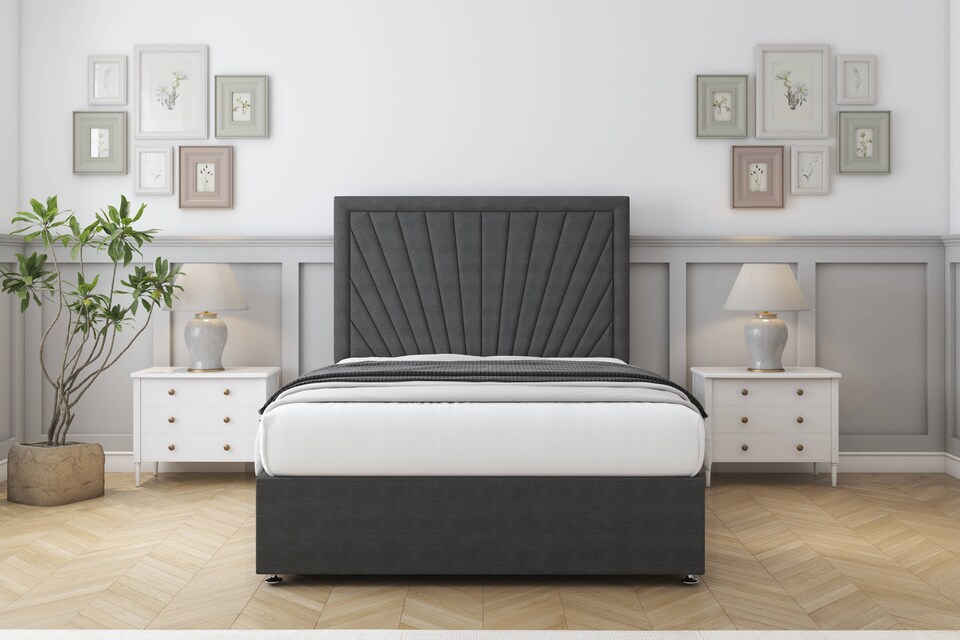 image 1 of Sloomy Somerset Graphite Dumfries Divan Bed With Mattress No Drawers With 54" Floor Standing Headboard 4'6 Double | Grey | Graphite | Double | 1