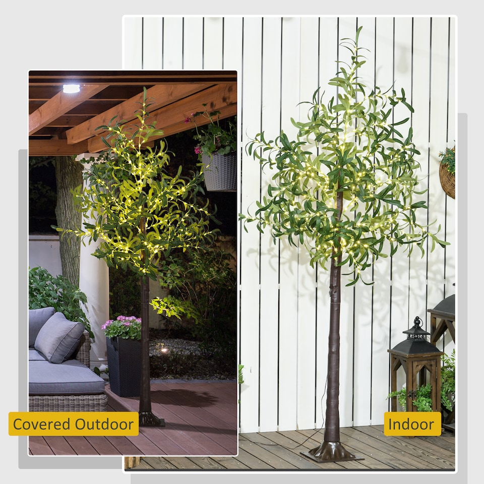 image 1 of HOMCOM 6ft Olive Tree Light with 300 Warm White LED Lights, Artificial Tree for Indoor, Party, Wedding, Christmas, Home Decoration, Green