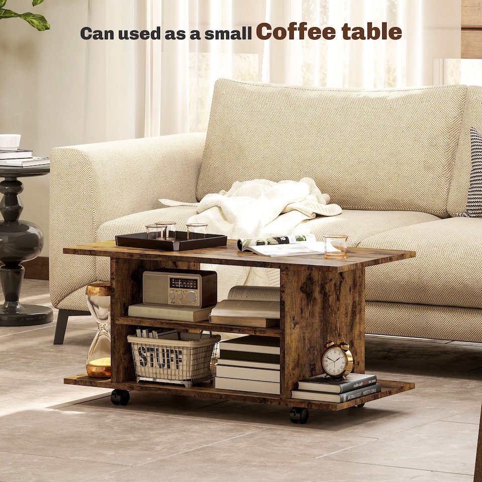 image 1 of HOMCOM Modern TV Cabinet Stand Storage Shelves Table Mobile Bedroom Furniture Bookshelf Bookcase Rustic Brown