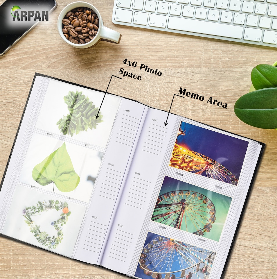 image 1 of ARPAN Large Slip In Memo Photo Album for 300 Photos 6x4" (10x15cm) – Bookbound Picture Album with Memo Writing Space, Index Pages & CD/DVD Pocket for Family, Wedding & Travel Memories