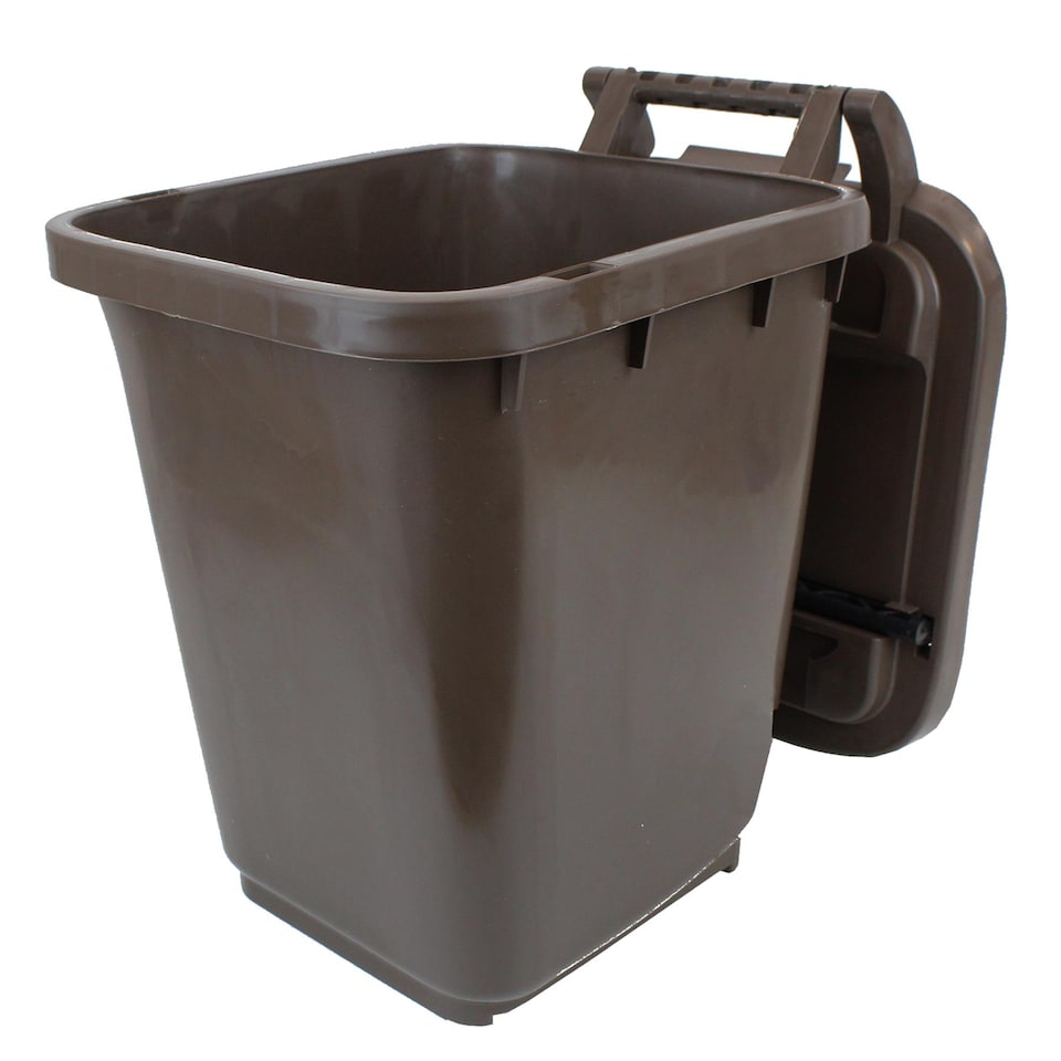 image 1 of Kerbside Compost Caddy with Locking Lid - Brown - for Food Waste Recycling (23 Litre) - Plastic Bin with Composting Guide