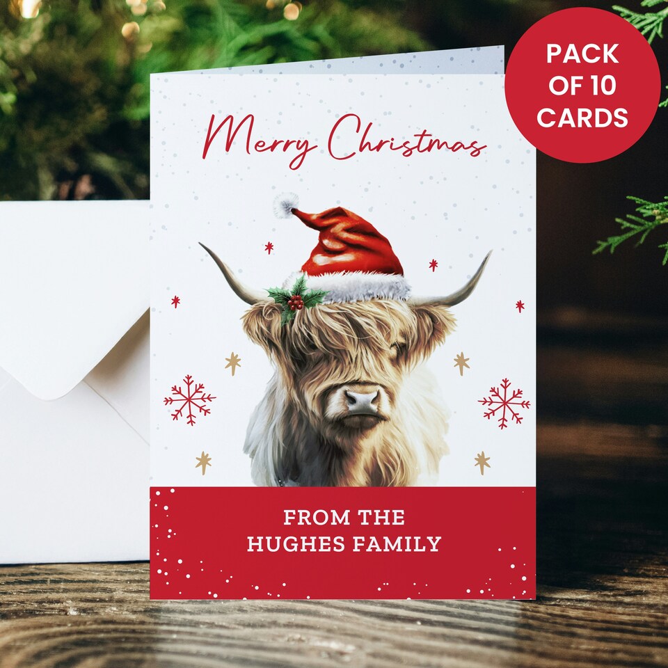 image 1 of Personalised Highland Cow Pack of 10 Christmas Cards