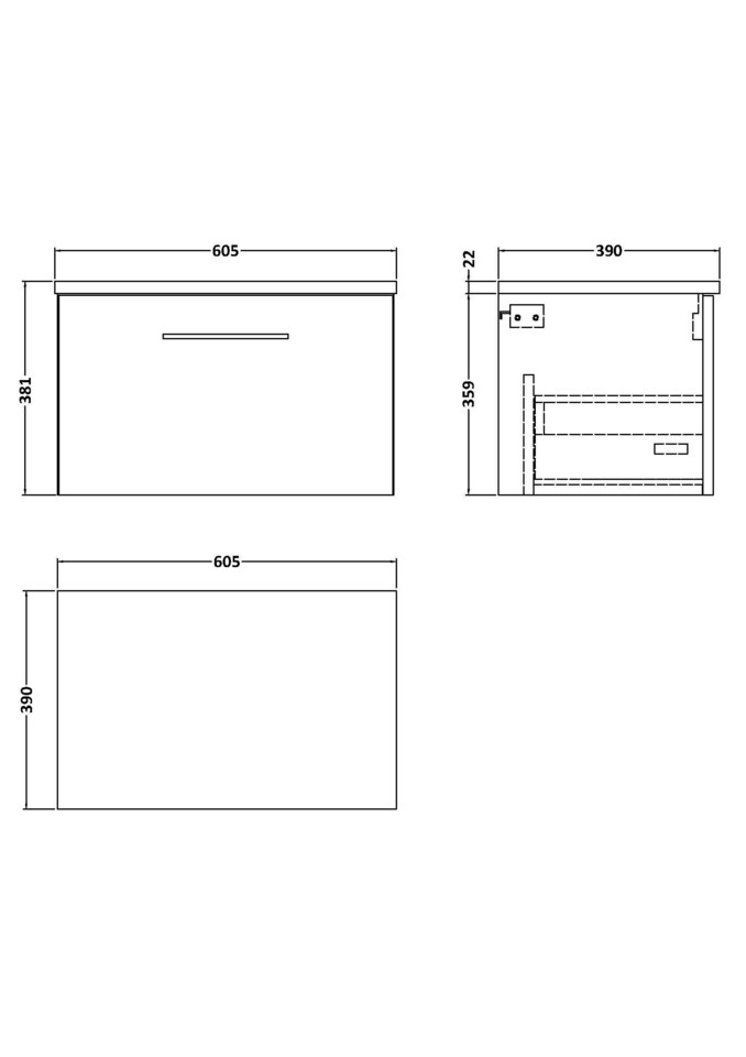 image 1 of Level 600mm Wall Hung 1 Drawer, Laminate Worktop Anthracite Woodgrain