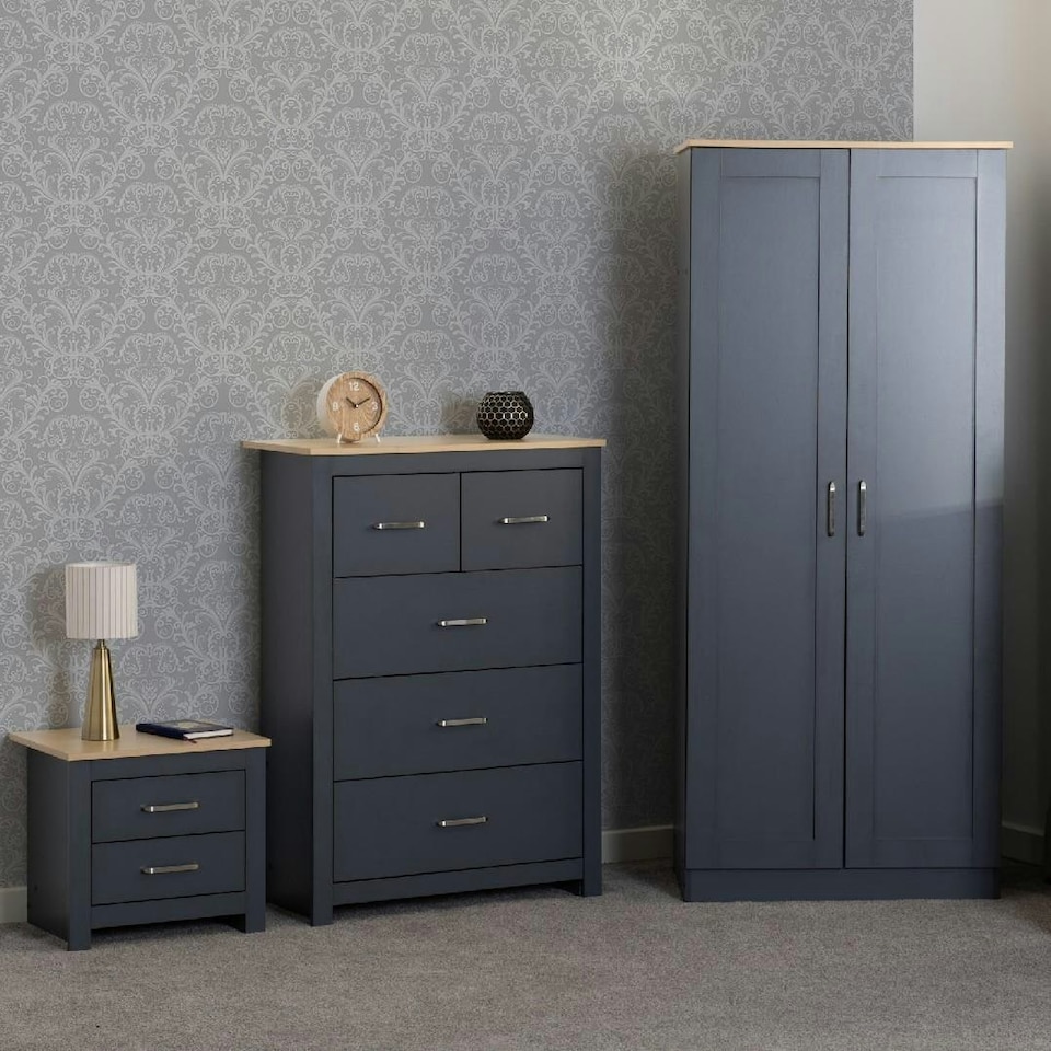 image 1 of Portland 2 Door Wardrobe - L53.5 x W80 x H187.5 cm - White/Oak Effect | White