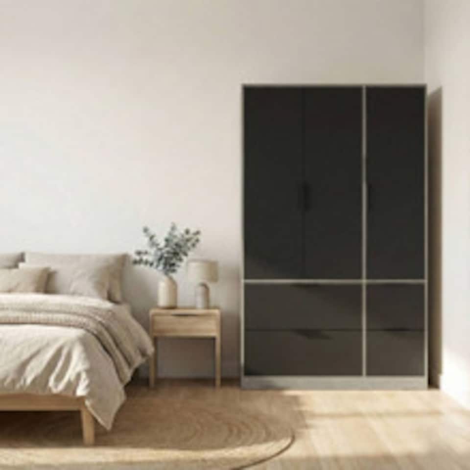 image 1 of FUJI 3 Door 4 Drawer Wardrobe | Grey | Cedar Grey & Black | 117 x 55 x 8.5 | 1