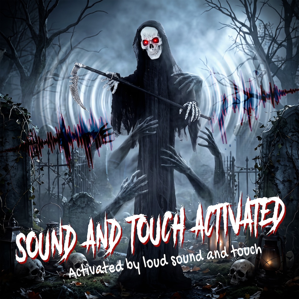 image 1 of HOMCOM 72"/183cm Life Size Animated Grim Reaper Halloween Decoration