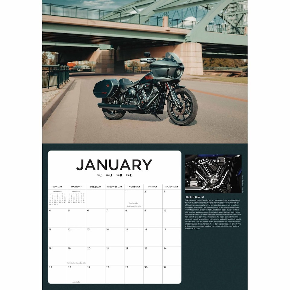 image 1 of Harley Davidson Deluxe Calendar 2026, Deluxe Calendars, Month To View, Transport, Gift