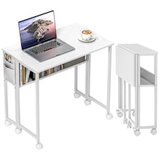 HOMCOM 80 cm Foldable Computer Desk on Wheels for Small Spaces | White