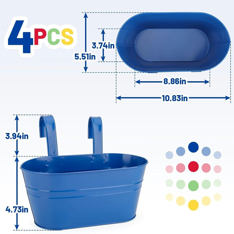 image 1 of Metal Hanging Flower Pots, 4Pcs Colorful 27.5cm Large Garden Planter Multi