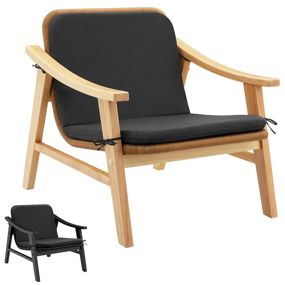 image 1 of Garden Chair Treviso - polyrattan with varnished wooden frame, thick cushion Brown | Nature
