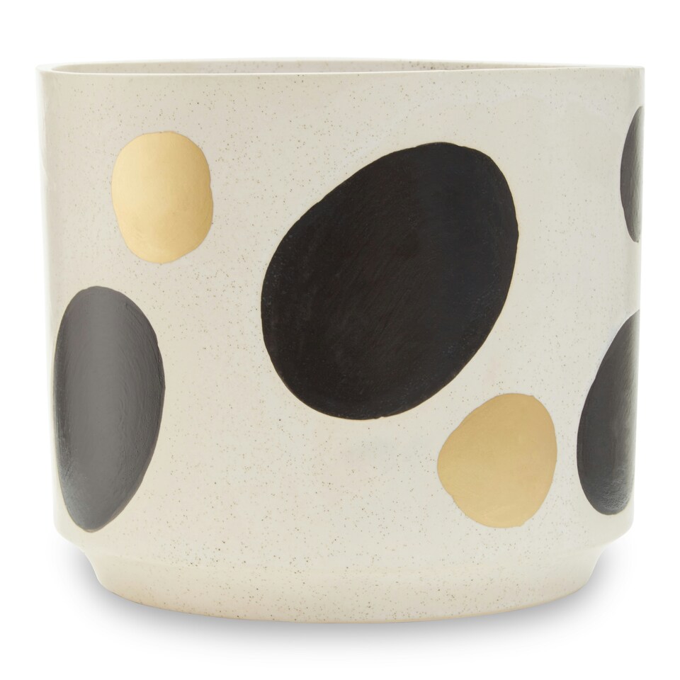image 1 of Interiors by Premier White & Gold Speckled Ceramic Planter, Modern Large Ceramic Garden Pot for Home Decor, Pots for Plants Multi
