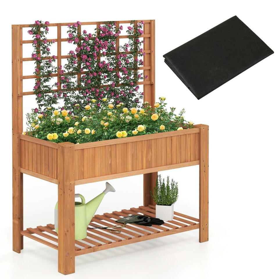image 1 of COSTWAY Wooden Planter Box Raised Garden Bed Brown Brown