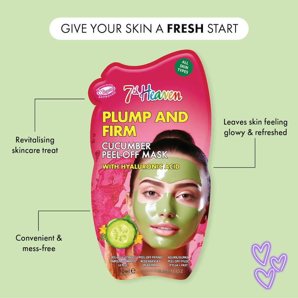 image 1 of 7th Heaven Cucumber Peel Off Face Mask with Hyaluronic Acid, Pack of 6