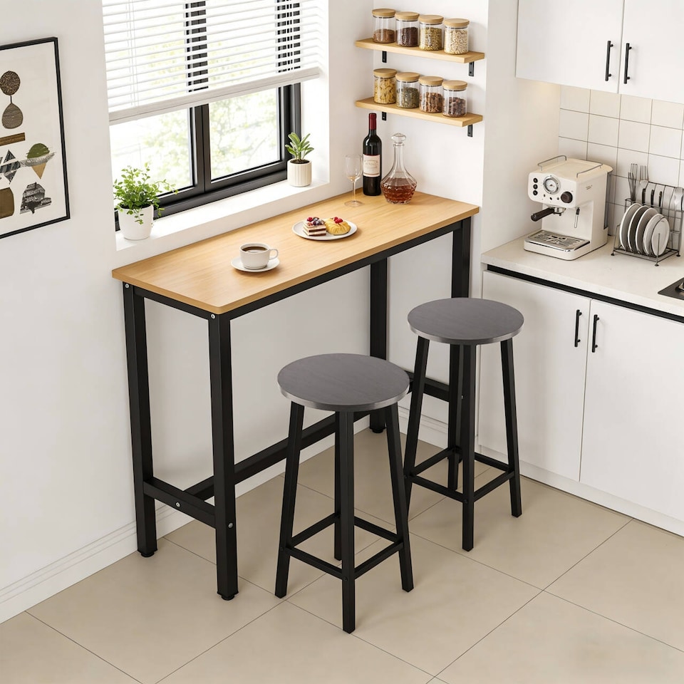 image 1 of Groundlevel Set Of 2 Wooden Tall Bar Stools Bar Chair Breakfast Kitchen Counter | Grey | Grey