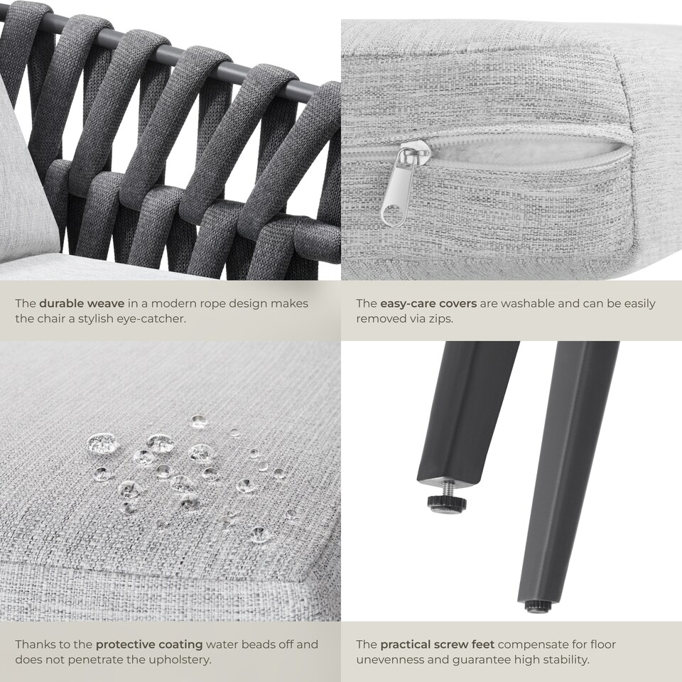 image 1 of Chair Lugano Set of 2 - aluminium frame, weather-resistant, thick cushions, 61 x 60 x 73 cm | Grey | anthracite | One Size | 2