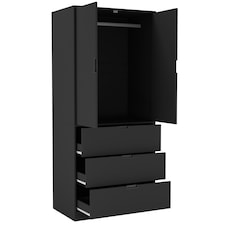 2 Door 3 Drawer Wardrobe with Hanging Rail - Modern Bedroom Storage Furniture | Black | Black with Black Doors | 1