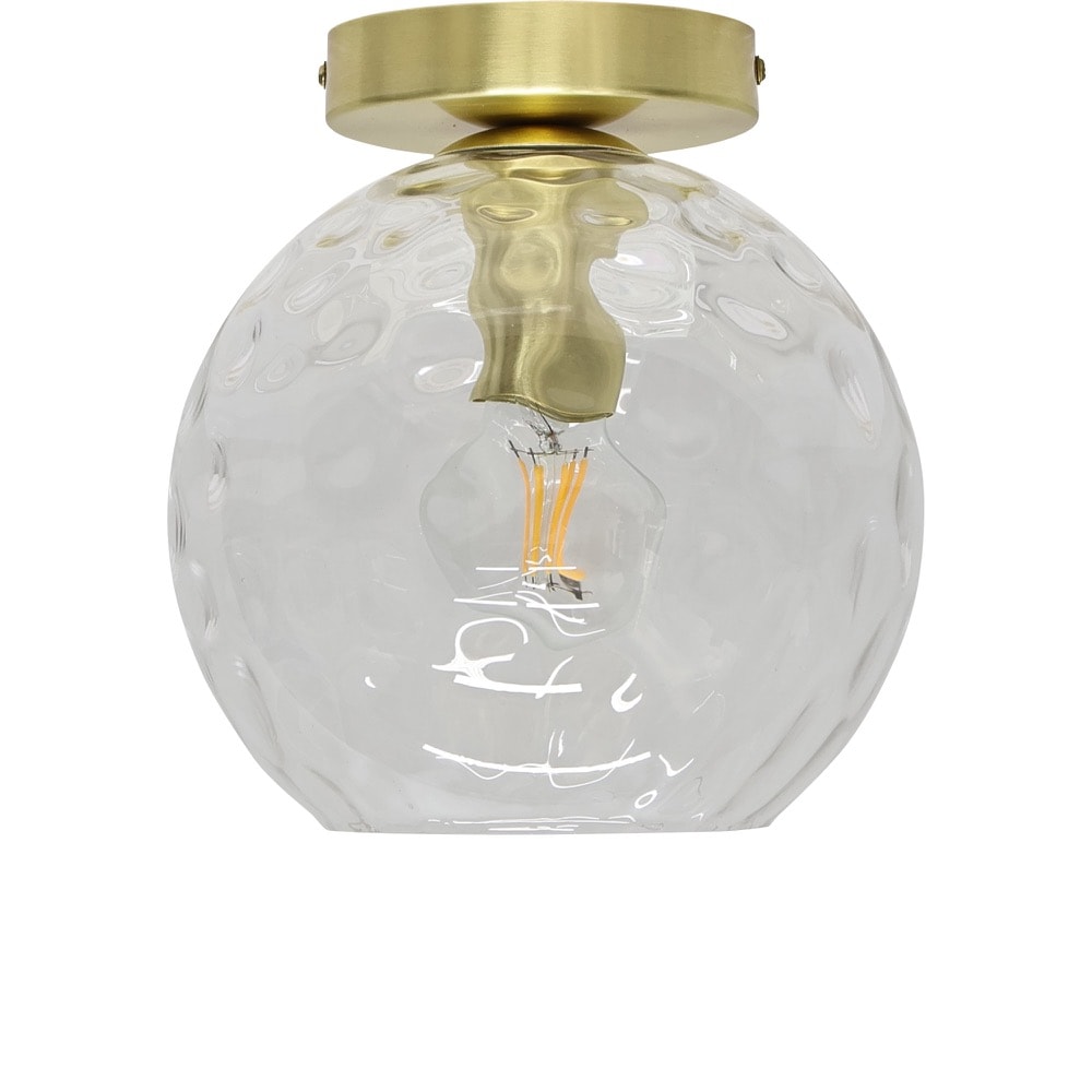 First Choice Lighting Barnum - Clear Dimple Glass Globe Satin Brass Ceiling Light Fitting