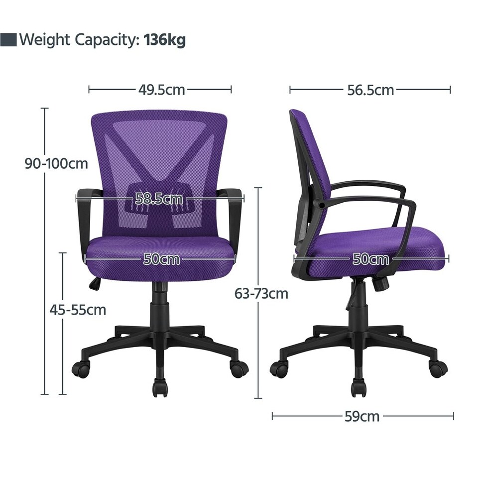 image 1 of Yaheetech Adjustable Computer Chair Study Chair with Mid Back Purple