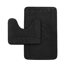 VELVETIO Bath Mat Set Greek Pattern Anti Slip Memory Foam Toilet Rug | Black | 1
