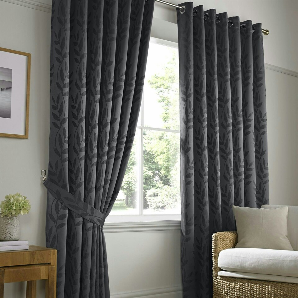image 1 of Voli Ring Top Lined Curtains - 229cm x 183cm - Charcoal