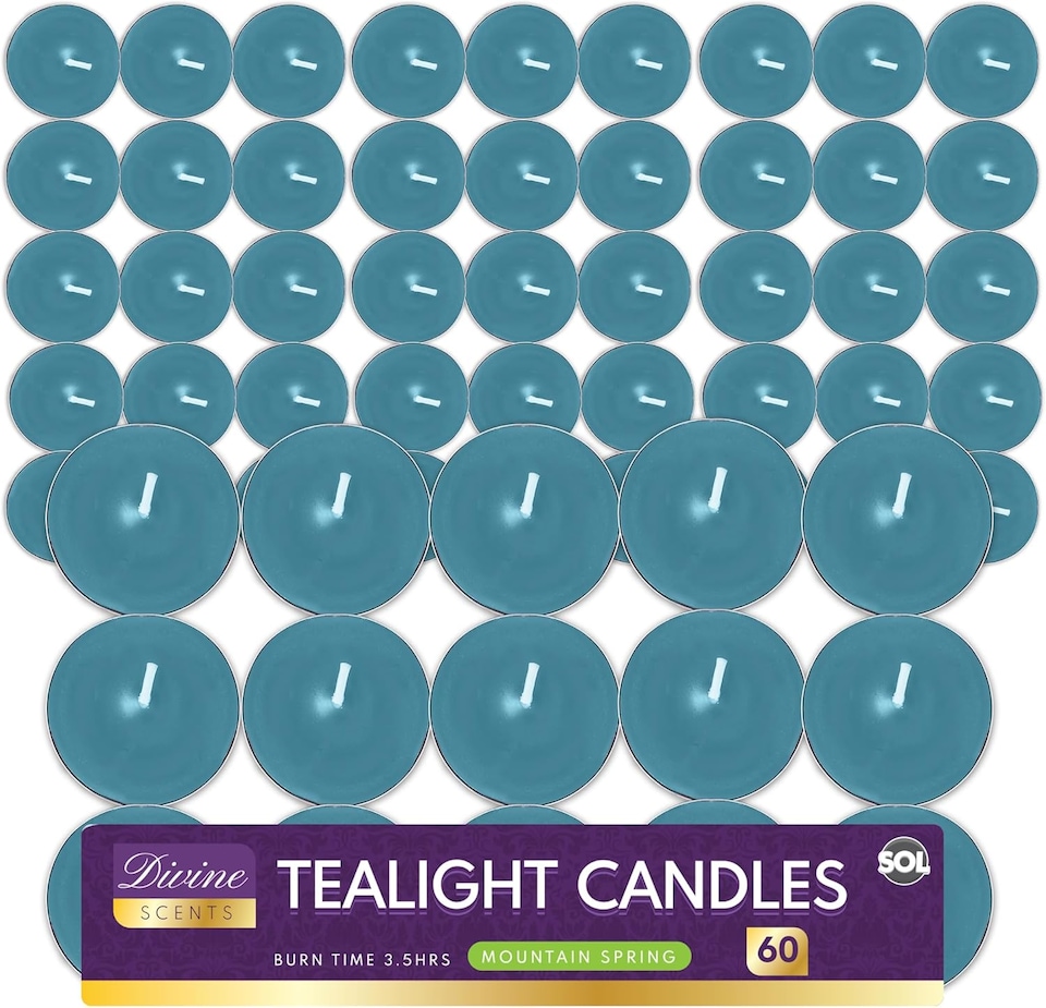 image 1 of 60pk Mountain Spring Scented Tealight Candles – 3.5hr Burn, Refreshing Fragrance for Home, Relaxation, Weddings & Cosy Evenings