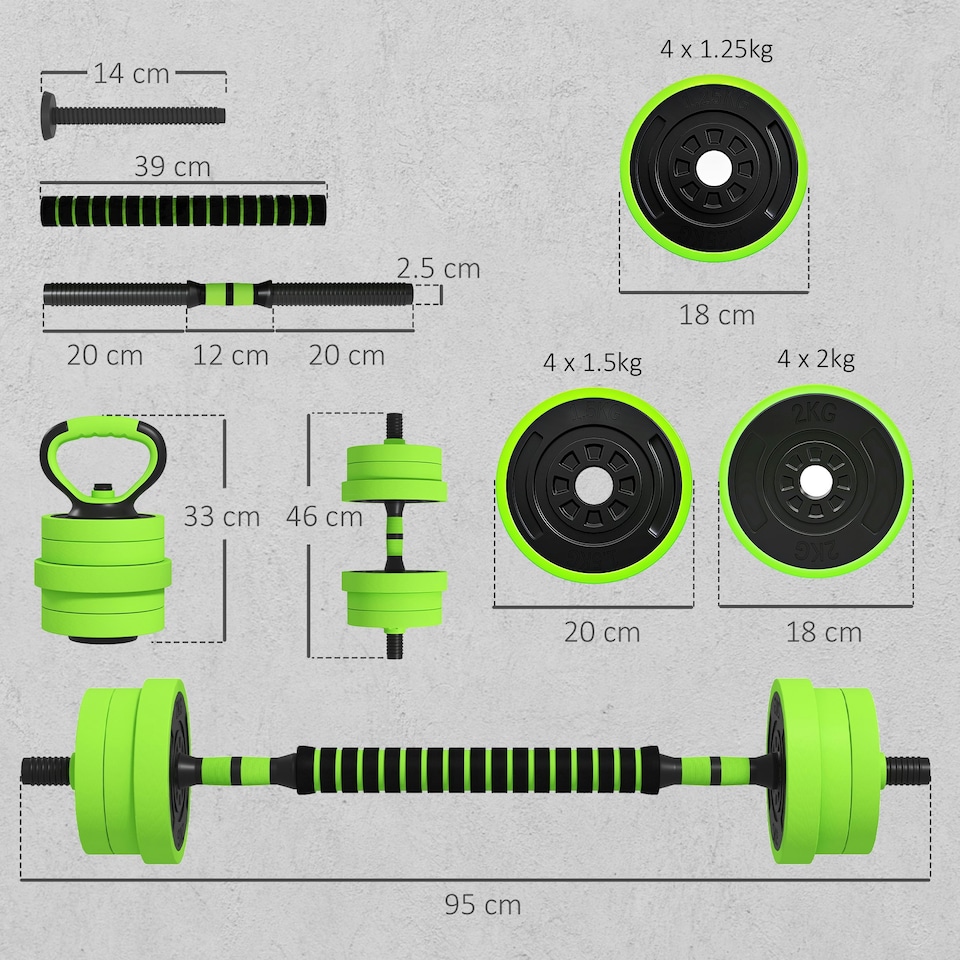 image 1 of SPORTNOW Weight Dumbbells Set, Barbell, Kettlebell, Push Up Stand, 20kg