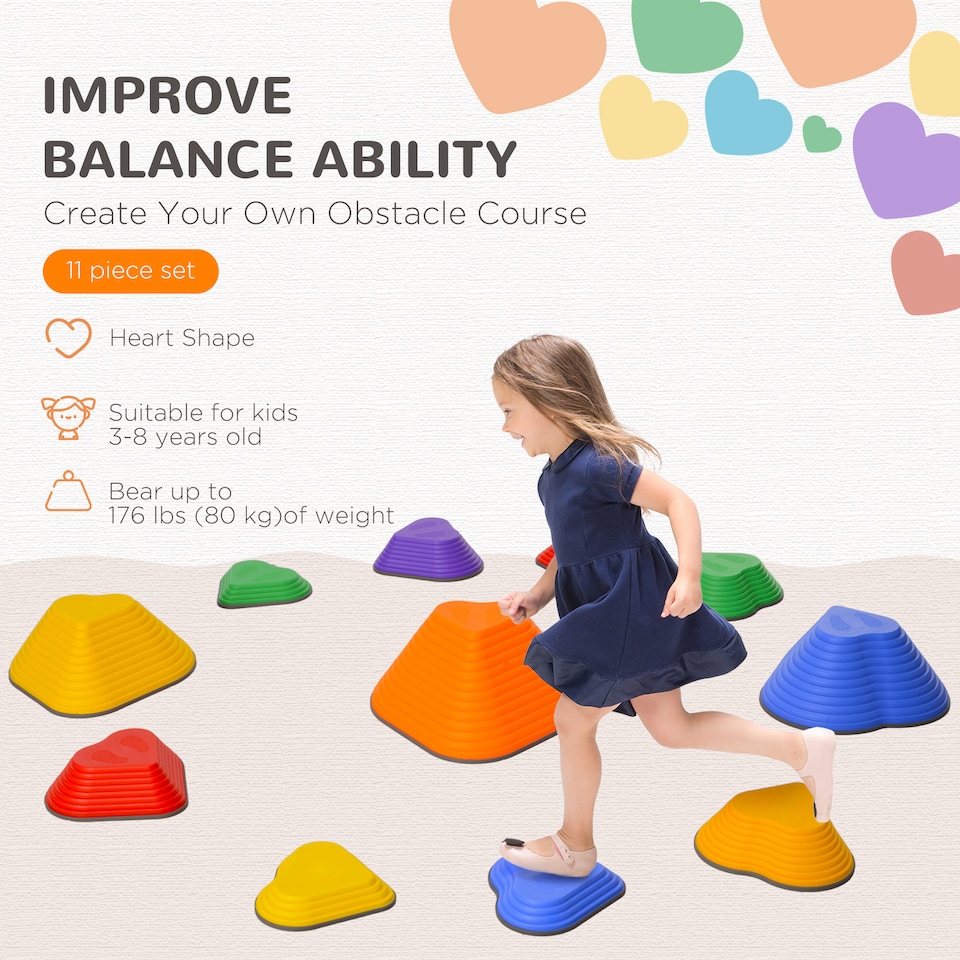 image 1 of AIYAPLAY 11-Piece Kids Stepping Stones, Non-Slip Stackable Balance Stones