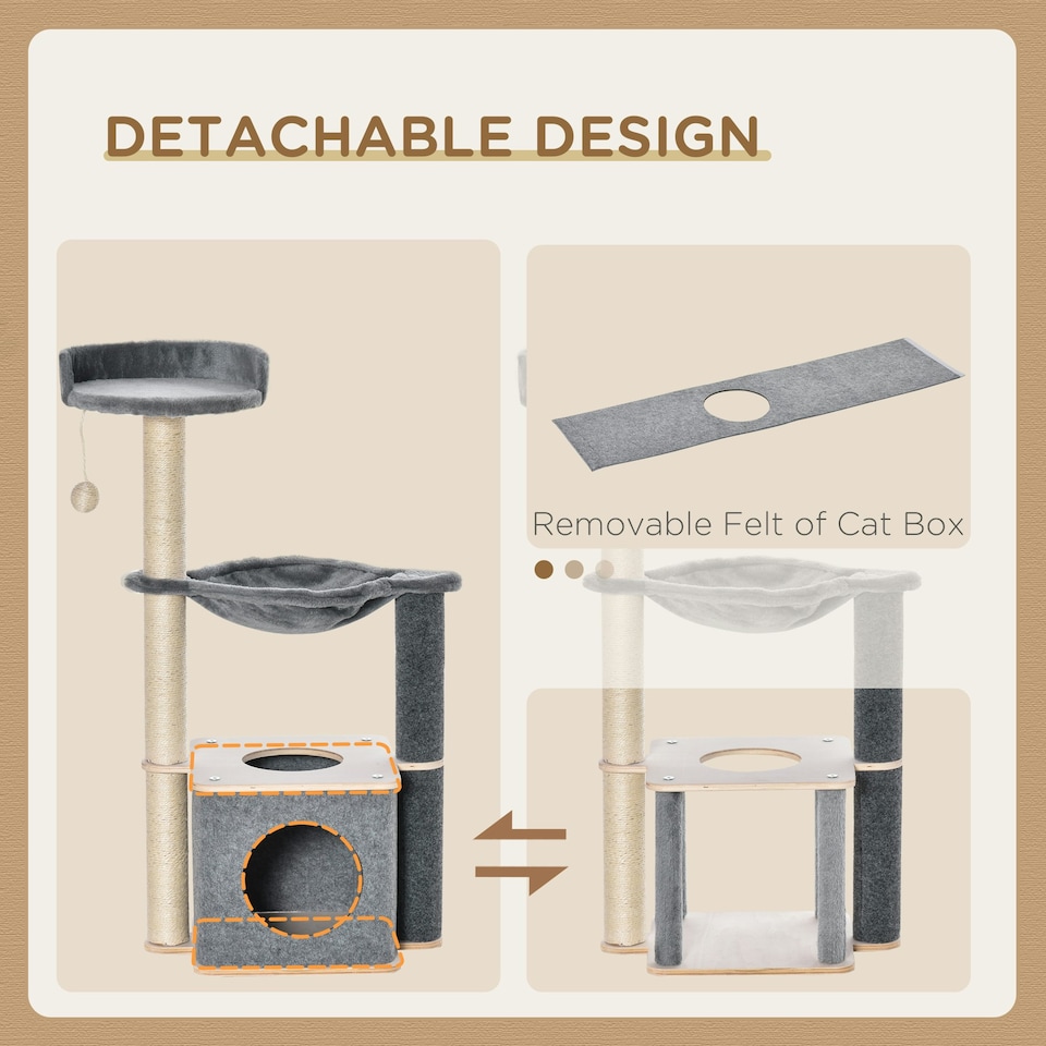 image 1 of PawHut 95cm Cat Tree Tower for Indoor Cats with Scratching Post Condo, Grey