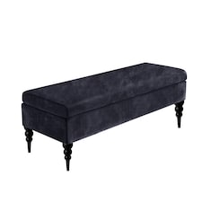 180cm Safar Plain Ottoman Storage Bench -Upholstered Shoes Bench with Black Turned Wooden Legs - Charcoal Naple Ottoman Bench