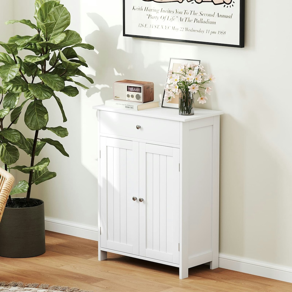 image 1 of COSTWAY Bathroom Floor Cabinet Storage Organizer White White