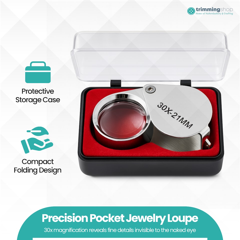 image 1 of 30x Magnifying Glass, Stainless Steel Folding Loupe Magnifier