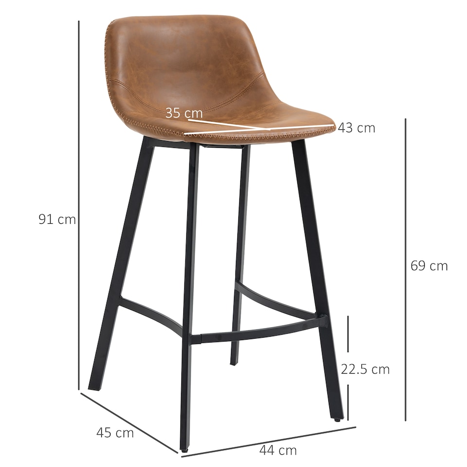 image 1 of HOMCOM Bar Stools Set of 2, Bar Chairs with Back and Steel Legs, Brown