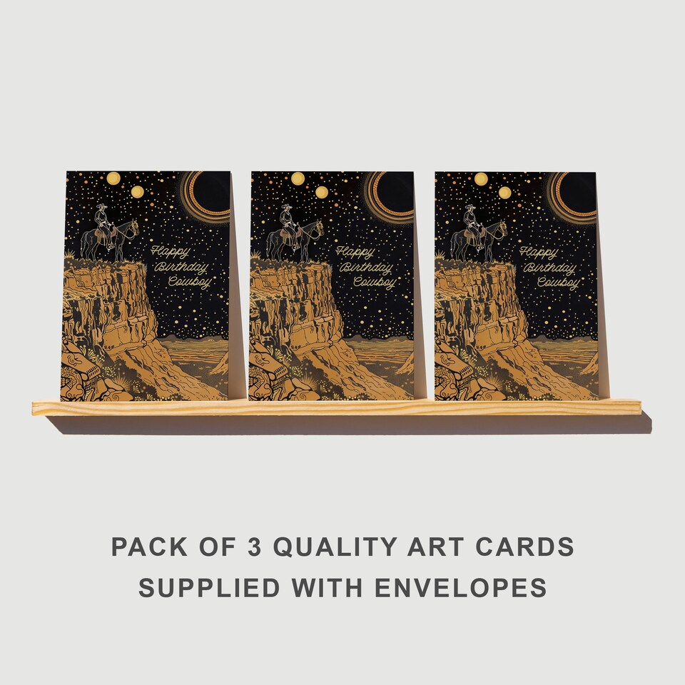 image 1 of Cowboy Canyon Birthday Card Folk Art Horse Ride Set of 3 Greeting Cards Blank