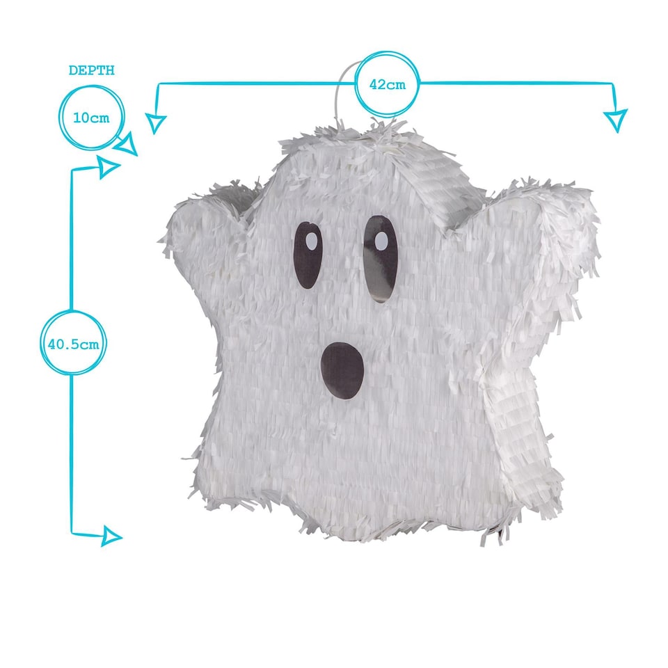 image 1 of Pinatas Halloween Ghost Cardboard Pinata, Stick and Blindfold Set - W42cm x D10cm x H40.5cm - White