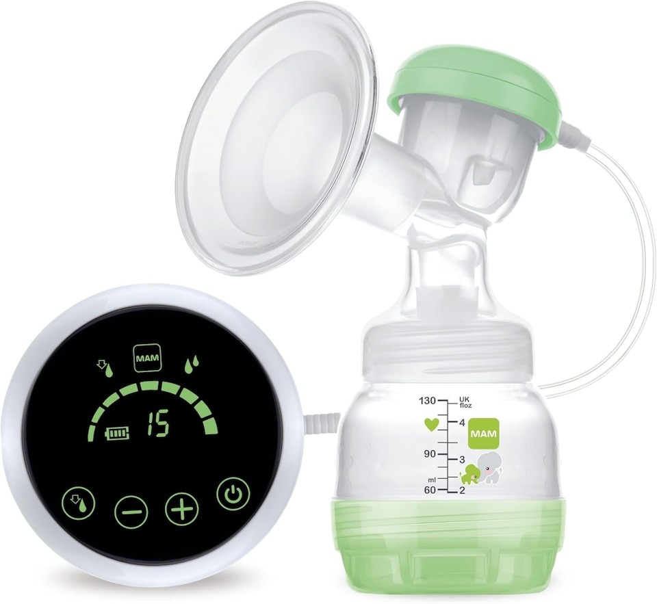 image 1 of MAM 2-in-1 Single Electric Silicone Breast Pump Battery Powered Light Green