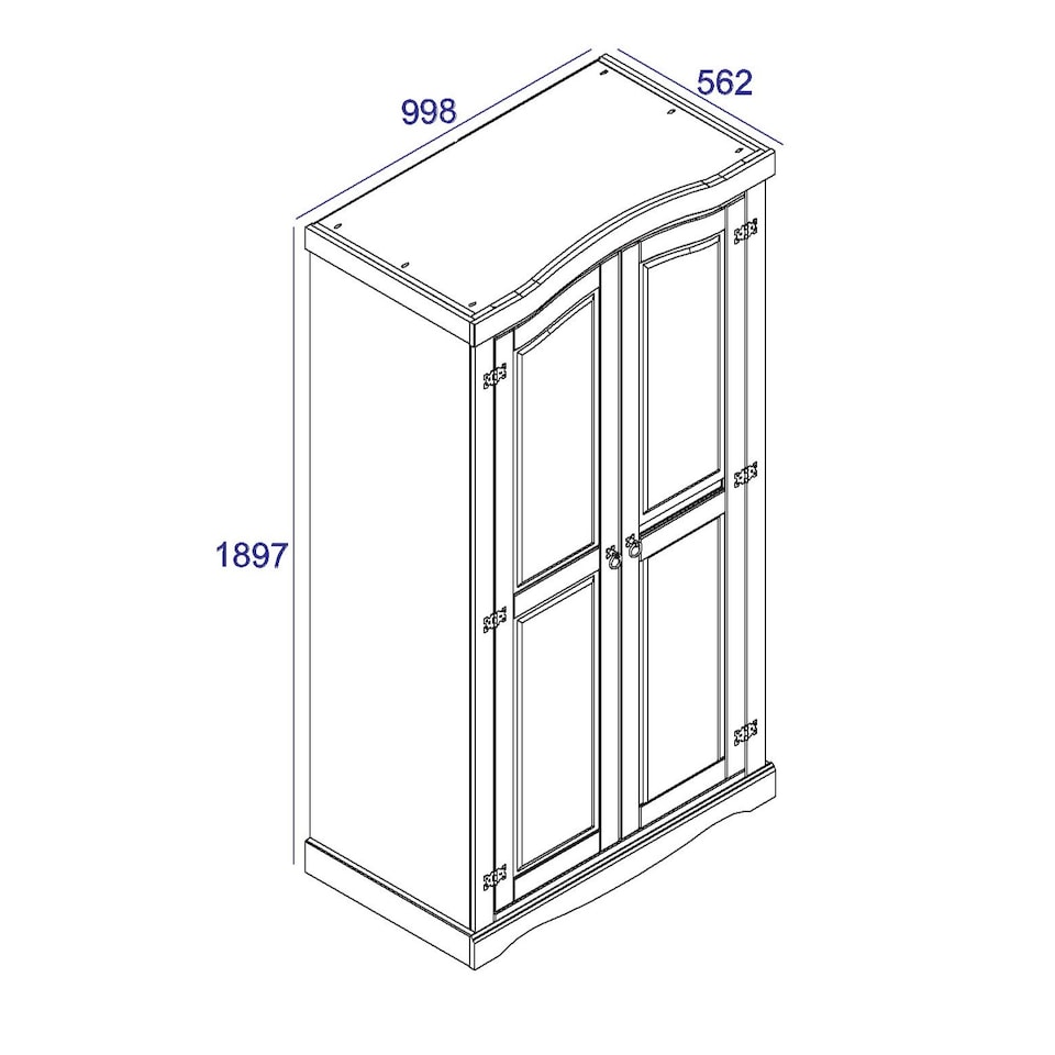 image 1 of Premium Corona 2 Door Wardrobe in Mexican Pine, Classic Design with Metal Hardware | Grey | Grey | One Size | 1
