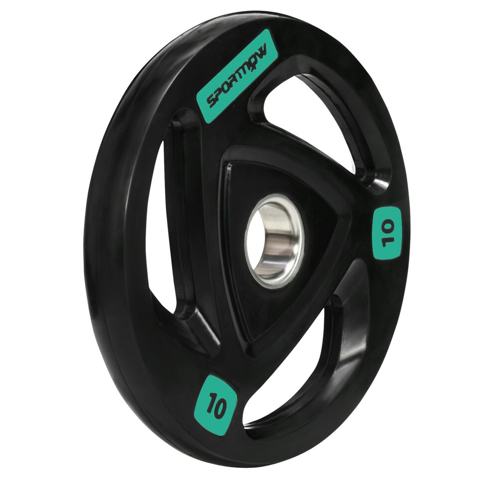 image 1 of SPORTNOW Two 10kg Olympic Weight Plates for Barbell, with Tri-Grips
