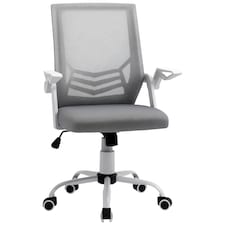 Vinsetto Office Chair with Flip-up Armrest, Mid Back Desk Chair with Mesh Back, Lumbar Support, Adjustable Height, Swivel Wheels for Home, Grey