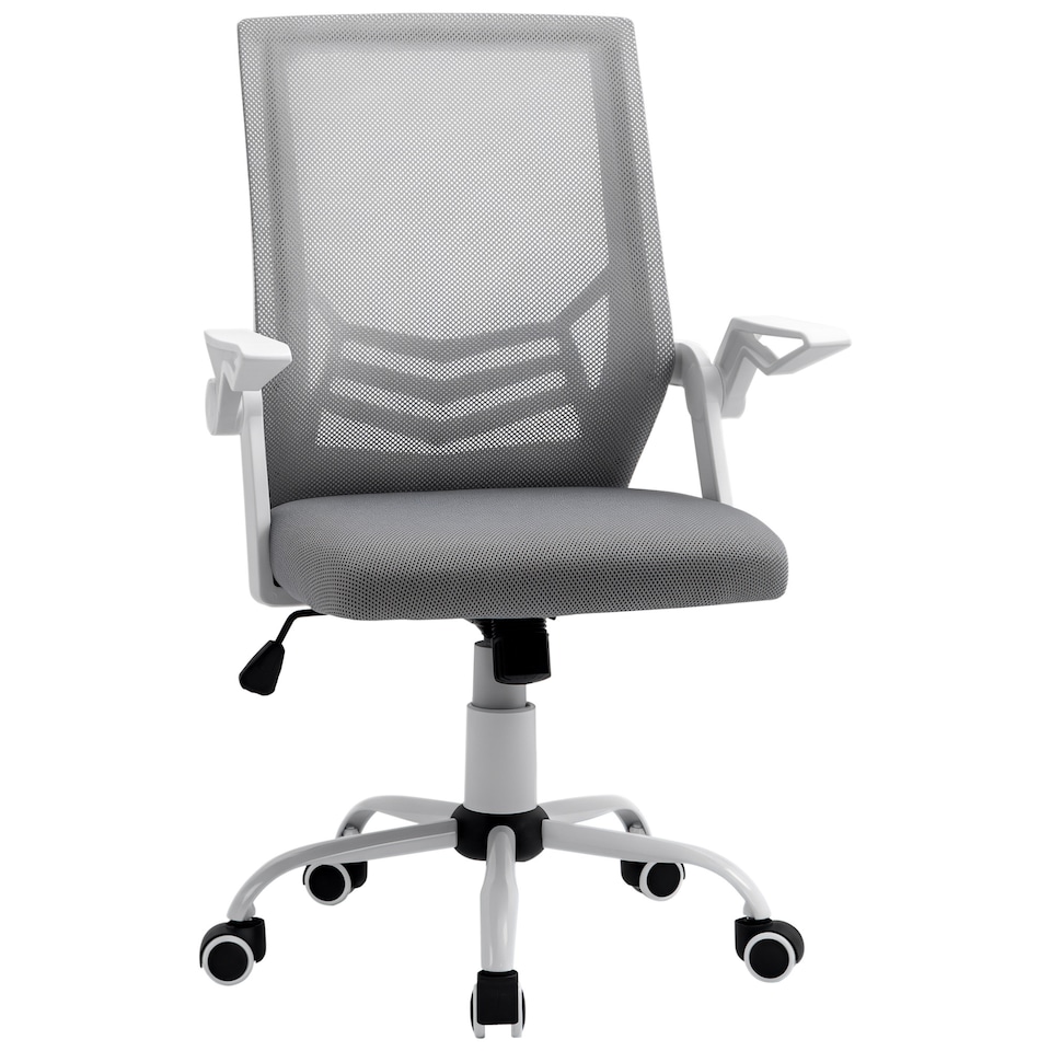 image 1 of Vinsetto Office Chair with Flip-up Armrest, Mid Back Desk Chair with Mesh Back, Lumbar Support, Adjustable Height, Swivel Wheels for Home, Grey