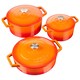 image 1 of Cooks Professional Set of 3 Cast Iron Casserole Dishes 20, 26 & 28cm | Orange | Orange