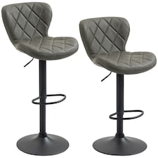 HOMCOM Adjustable Height Bar Stools Set of 2 Swivel Barstool Dark Grey