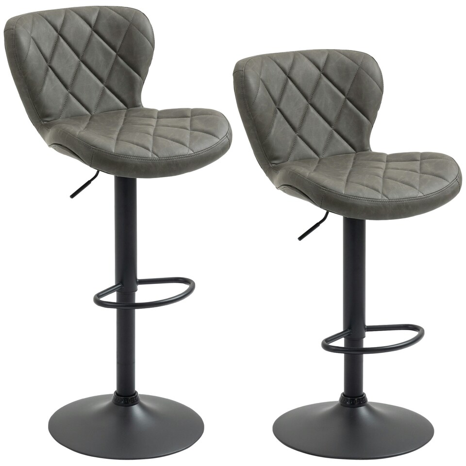 image 1 of HOMCOM Adjustable Height Bar Stools Set of 2 Swivel Barstool Dark Grey