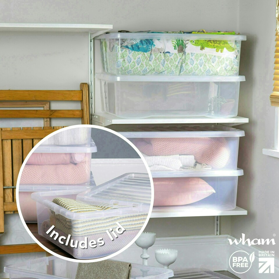 image 1 of Wham Crystal 5 x 32L Stackable Plastic Storage Boxes with Lids Clear