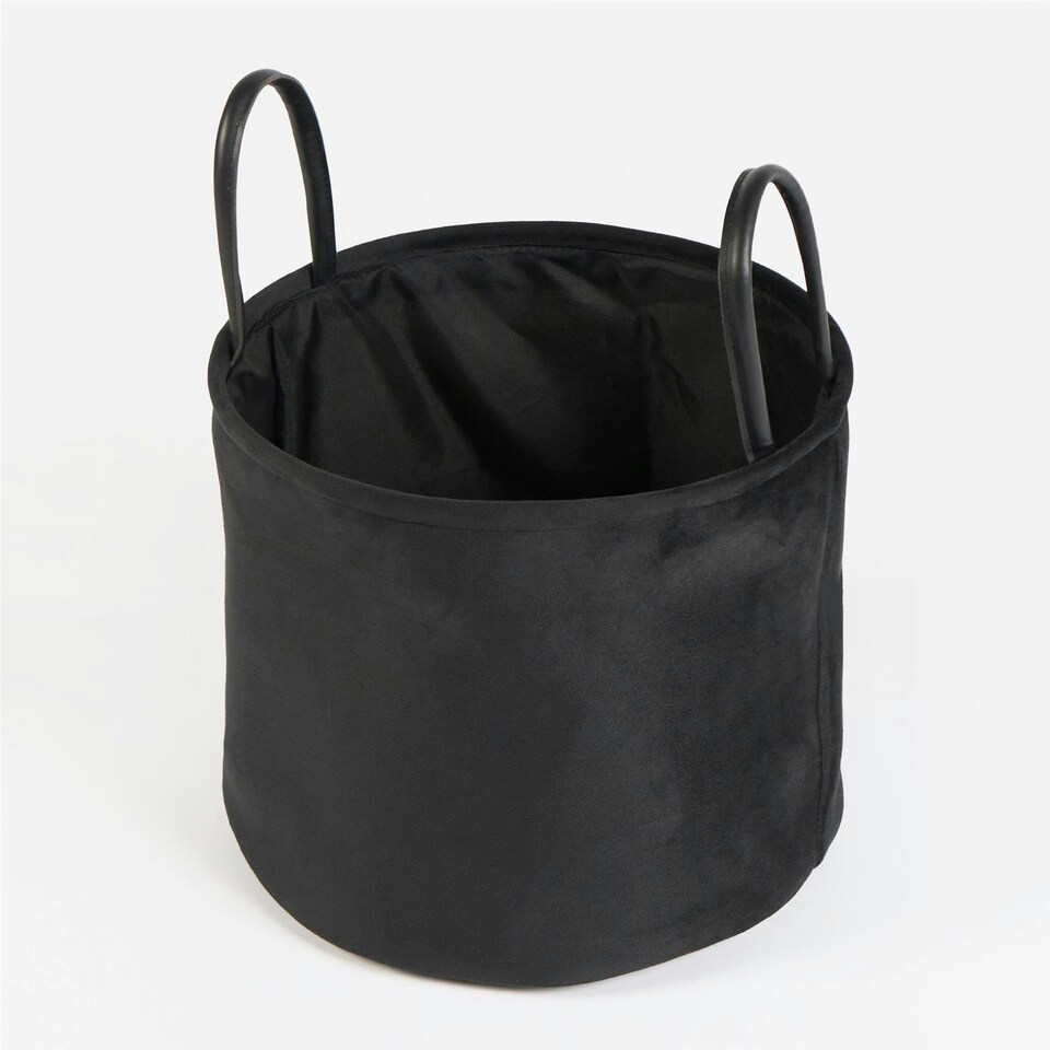 image 1 of OHS Velvet Storage Basket Home Modern Hamper Clothes Toys Organiser Fabric Bag Black