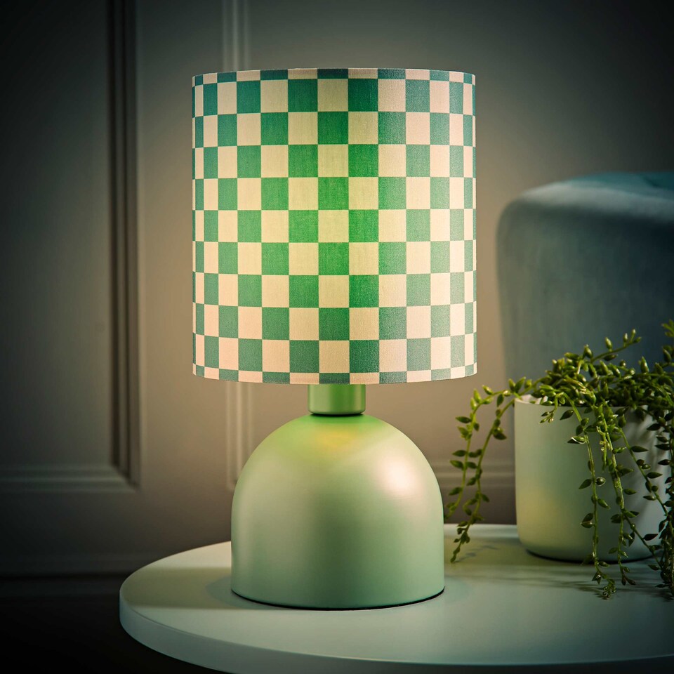 image 1 of ValueLights Miley Green Checkerboard Shade Green Table Lamp and Bulb
