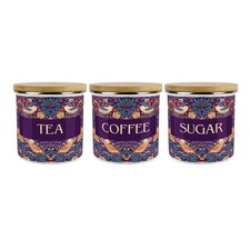 Purple Strawberry Thief Tea, Coffee & Sugar Large Kitchen Canisters - Set of 3