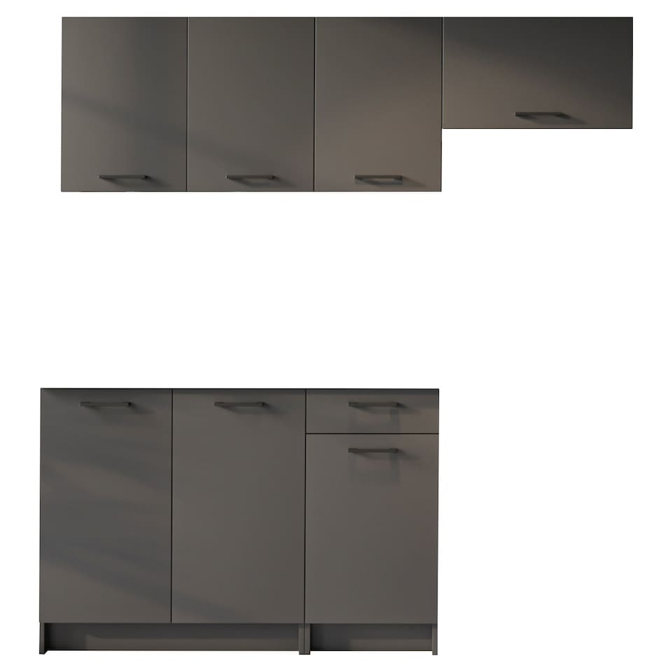 image 1 of Lina Kitchen Cabinets 5 Unit Set Sink, Base & Wall Units - Black Grey 1800mm