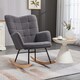 image 2 of HOMCOM Wingback Rocking Chair with Wooden Base, Upholstered Fleece Glider Rocker for Nursing, Modern Armchair - Dark Grey